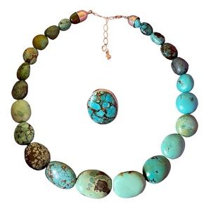 Vintage Jay King Desert Trading turquoise necklace and ring. Sz 9
